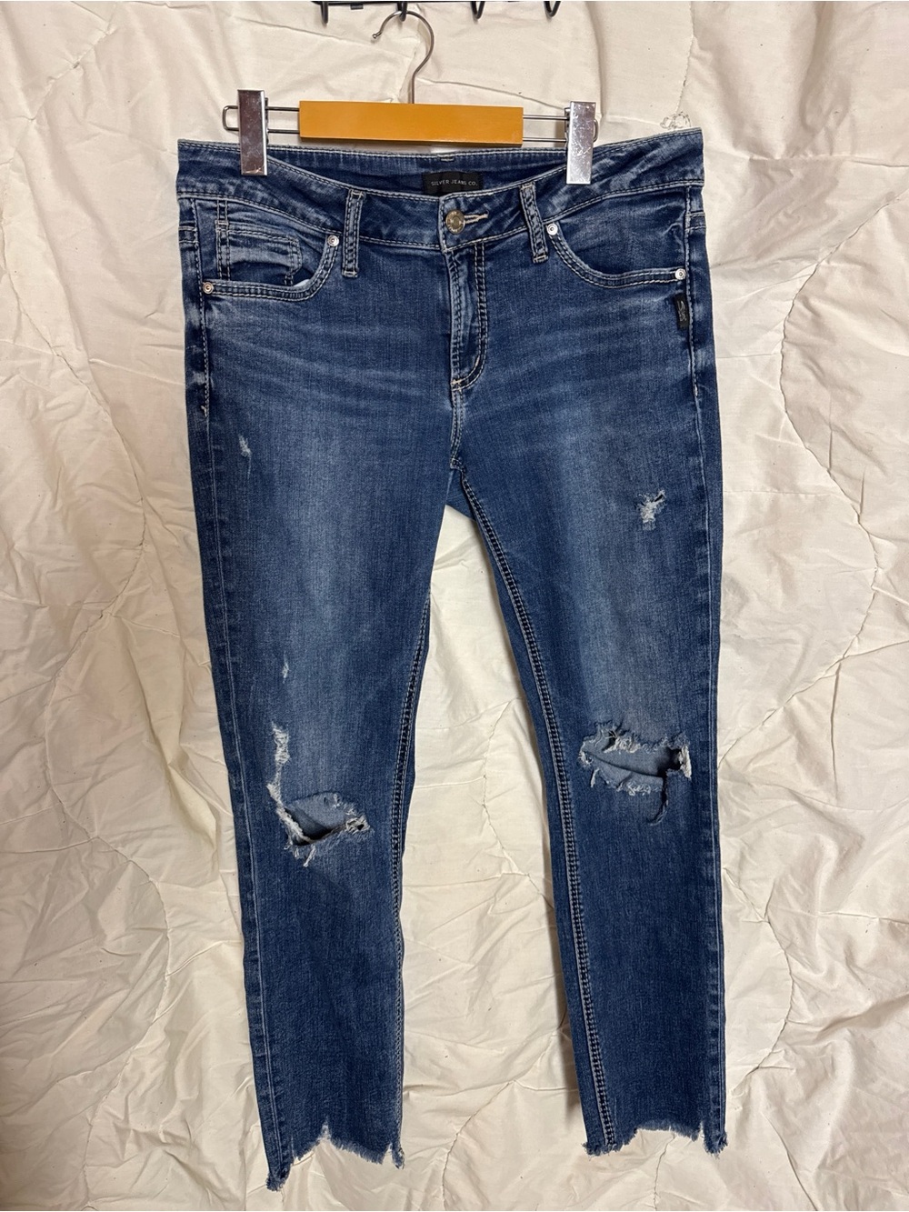 Silver Jeans Co. Boyfriend Distressed Denim Jeans W30 L27 Medium Wash Raw Hem
